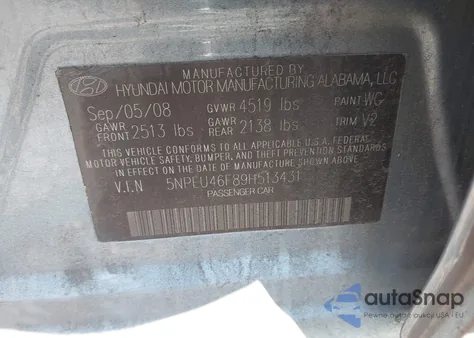 2009 Hyundai Sonata Limited V6 from USA, damaged, VIN 5NPEU46F89H513431